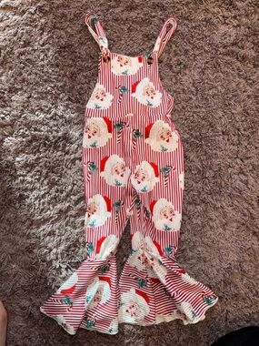Red Santa Stripe Ruffle Overalls for Kids